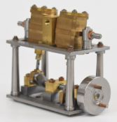 Live steam twin cylinder double acting oscillating marine or similar engine, overall length 12cm