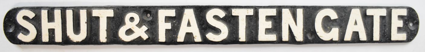 Midland Railway vintage shut & fasten gate cast iron sign, 8 x 84.5cm