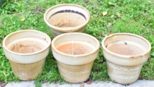 Four glazed jardinières / garden planters including one set of three, largest D39 x H32cm
