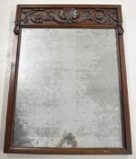 Georgian or Regency carved mahogany mirror with shell and foliate decoration to the top, overall