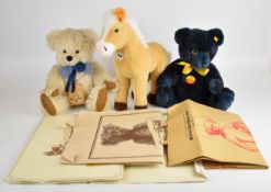 Three Teddy bears and animals comprising two Steiff and one Robin Rive, all with original tags,