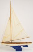 Maureen Anne pond or sailing yacht with working rudder operated by the main sail, faux planked deck,
