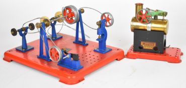Mamod live steam stationary engine with single oscillating cylinder together with a Mamod workshop