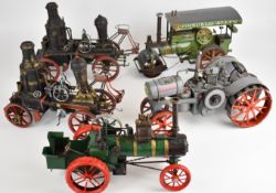 Five vintage style pressed steel tractors, steam rollers, fire pumps and traction engines, longest