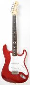 Fender Stratocaster electric guitar in candy apple red finish with maple neck, rosewood fretboard