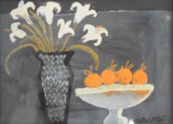 Christine L. McArthur RSW (Scottish born 1953) acrylic still life ‘Oranges and Lilies’, signed lower