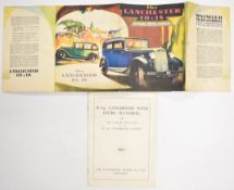 1933 Lanchester 10 and 18 fold out brochure together with a Lanchester 10 Autocar road test