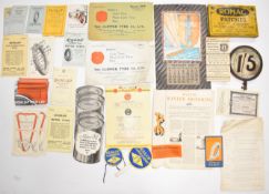 Vintage and pre war car interest promotional material and ephemera to include cardboard Dunlop point