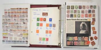 Collection of GB and Commonwealth stamps in ring binder, includes Queen Victoria 1d reds and 2d