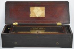 Nicole Freres 19th century 12 air cylinder musical box with 34cm cylinder, having tune sheet to