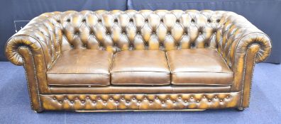 Brown or tan leather Chesterfield sofa bed, W200 x H70cm