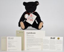 Steiff Titanic Coin Bear in black mohair with articulated limbs, felt pads, tags and button to