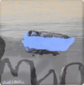 Christine L. McArthur RSW (Scottish born 1953) acrylic ‘My Blue Boat’, signed lower left, 14 x 14cm,