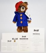 Steiff Paddington Bear Teddy with chestnut mohair, red hat, blue duffle coat, certificate of