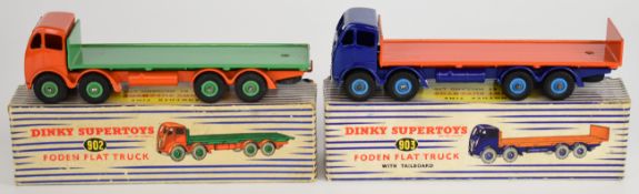 Two Dinky Supertoys diecast model Foden flat bed trucks 902 and 903, both in original boxes.