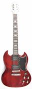 Epiphone SG electric guitar in heritage cherry finish with rosewood fretboard, pearlescent inlays