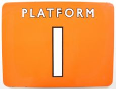 British Railways North Eastern Region vintage enamel Platform 1 station sign, 45.5 x 61cm