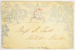 GB 1840 2d Mulready envelope cancelled 6th May 1840, the first day of issue, franked with red