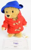 Steiff for Danbury Mint Paddington Bear Teddy with blue hat, red coat and button/tag to ear, 661297,