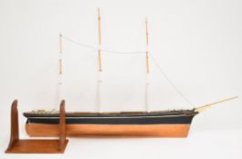 Cutty Sark model three masted sailing ship with wall bracket, overall length of ship 111cm