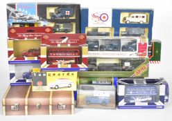 Fifteen mostly Corgi diecast model cars, trucks, trains and buses to include Harry Potter Hogwarts