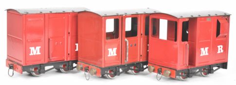 Three Mamod live steam garden railway wagons and carriages comprising guard's van, passenger coach