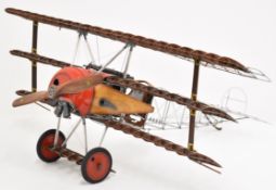 WW1 Fokker Dr.I 1:8 scale model aeroplane with wood and metal features, wingspan 90cm.