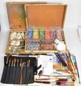 'The Casterbridge' painting box containing oils, brushes, palette etc, filled box with pastels,