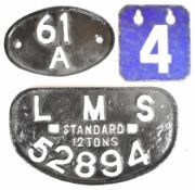 61 A (Aberdeen) cast iron British Railways shed code plate, width 19cm, together with an LMS 12