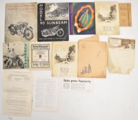 1920s and 1930s motorcycle and three wheeler brochures to include BSA, Rudge Multi, Sunbeam