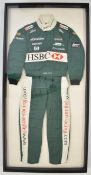 Formula One (F1) pair of Eddie Irvine’s signed Jaguar Racing overalls in green adorned with