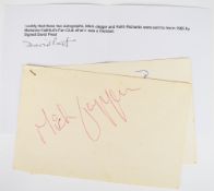 The Rolling Stones Mick Jagger and Keith Richards 1960s autographs, each signature on the reverse of