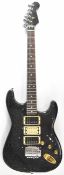 Stratocaster style electric guitar in black sparkle finish with rosewood fretboard, pearlescent