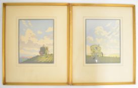 Two John Hall Thorpe (1874-1974) signed woodcuts, one 'The Caravan' the other 'Haymakers', each 35 x