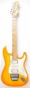 Shafe TEG-117 Superstrat electric guitar in orange finish with maple neck, black inlays, Floyd
