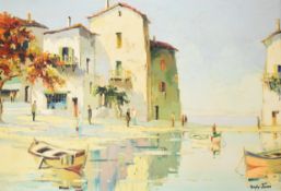 Cecil Rochfort D'Oyly John (1906-1993) oil on canvas 'Alassio' Italian coastal town or seascape with