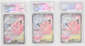 Three Pokémon 'Lillie's Clefairy' EX Secret Rare 173/159 and 115/100 trading cards, 2025, English