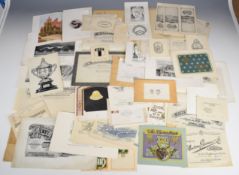Collection of pen and ink artwork, printer's proofs, engraved letterheads and stationery for