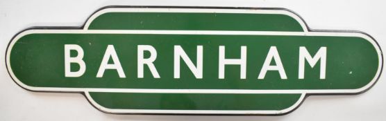 Barnham British Railways Southern Region vintage enamel totem station sign, length 92.5cm. Barnham
