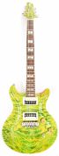 Custom PRS style electric guitar in green swirl finish with rosewood fretboard, pearlescent inlays