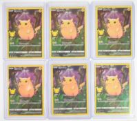 Six Pokémon 'Pikachu'  Celebrations 005/025 trading cards, 25th Anniversary, 2021.