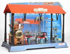 Wilesco D141 live steam stationary engine with workshop comprising saw, grinder and circular saw,