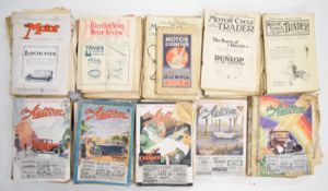 Vintage car, motorcycle and bicycle interest magazines to include The Motor 1913 but most 1920s