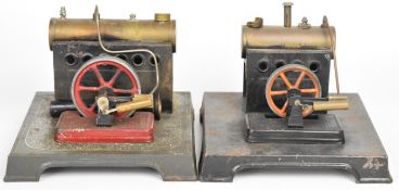 Two Jean Comby or similar live steam engines, both with single oscillating cylinders, width of bases