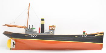 Formidable LT100 steam drifter model boat with fibreglass hull and wooden deck house, wheelhouse,