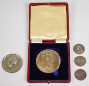 Three 1897 Queen Victoria Diamond Jubilee silver medals, a large 1902 Edward VII Coronation medal (