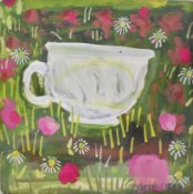 Christine L. McArthur RSW (Scottish born 1953) acrylic still life study white cup among flowers,