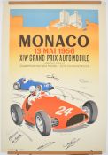 [Motor Racing] Multi signed Monaco Grand Prix 1956 poster, an authorized reprint by the Automobile