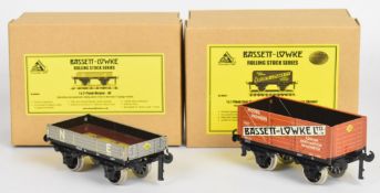 Two Bassett-Lowke 0 gauge model railway goods wagons one 3-Plank wagon, the other a 7-Plank coal