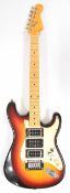 Stratocaster style heavily customised Frankenstein electric guitar in sunburst finish, using 1970'